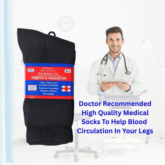 Black Crew Diabetes Diabetic Socks Neuropathy Edema Cotton Size 9-11 New - Picture 4 of 6